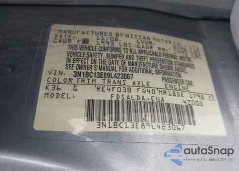 2009 Nissan Versa 1.8S z USA, uszkodzony, nr VIN 3N1BC13E89L423067